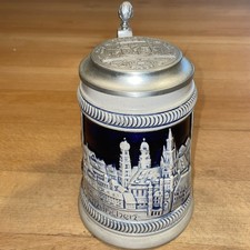 Gerz Bierkrug mit Zinndeckel Motiv München, Bayern