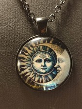 Damen Halskette in schwarz Sonne & Mond glasiert im Retro Gothic Design