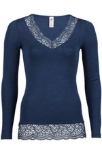 ENGEL Merino Seide mit Spitze langarm Shirt kbT Schurwolle bio Unterhemd Damen