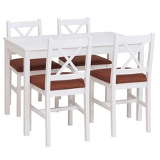 B-Ware Esszimmer-Set MCW-F77, Massiv-Holz Landhaus, weiß Polster terrakotta