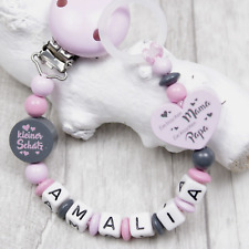 Schnullerkette mit Namen ein bisschen Mama Papa kleiner Schatz mit Silikonring