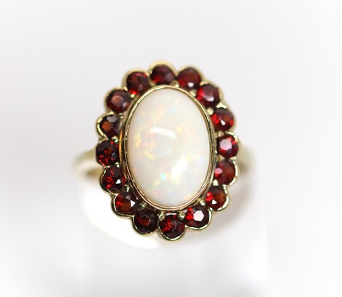 Gelbgoldring opal granat kranz - gelbgoldring,