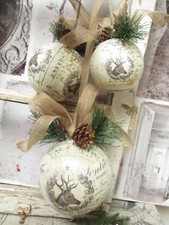 Weihnachtskugeln groß Elch Hirsch Shabby Tür Fenster Deko Winter Antik Nostalgie