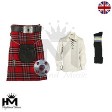 Schottisches 8-teiliges Kilt Outfit Set - Royal Stewart Tartan mit Jakobitenhemd von HW