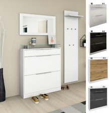 Garderobenset Schuhschrank Paneel Spiegel Weiß Schwarz Sparset 3teilig OLIVA 1