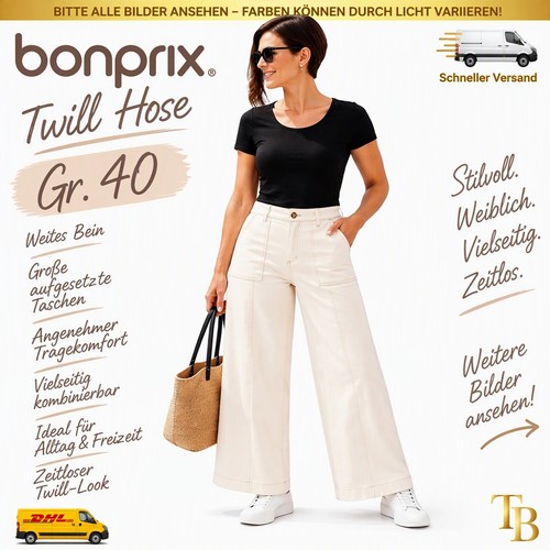 Bonprix damen twillhose creme - twillhose,