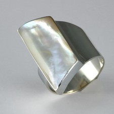 925er Silber Designer Ring offen Perlmutt Grösse verstellbar Handarbeit SR056