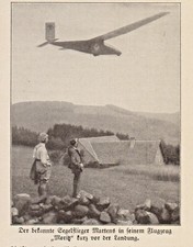 Segelflug Rhön anno 1924 Segelflieger Martens bei der Landung - Hist. Abb. 1924
