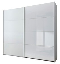 Schwebetürenschrank Ernesto Kleiderschrank 225 cm weiß Weißglas (18292)