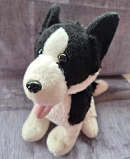 Vintage. Play Tive Junior. Schwarz-weiß sitzender Husky Hund Plüschtier Kuscheltier. 12 Zoll