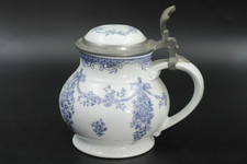 Royal Tettau Alt Tettau Bierkrug aus Porzellan mit Zinndeckel Vintage H 22 cm