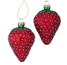 2 STK Glas Weihnachtshänger Erdbeere Früchte b1124 Kugeln Hänger Glas Erdbeeren