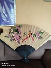 Schöner Wandfächer, chinesisch, Vögel und Blüten, 72 cm, 2 Aufhänger