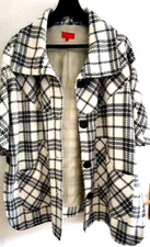 Damen Jacke Anne L. Jacke Poncho Lagenlook Kurzmantel Schwarz weiß Wolle Gr. 2