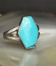 Ring Silber 925 Türkis interessantes Design Hexagon Sechseck  18mm 5g