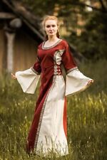 Mittelalter LARP Kleid Sophie Bordüre Schnürung Baumwolle blau grün rot natur