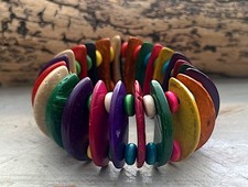 Damen Holzarmband Holz Boho Hippie Armband Stretcharmband mehrfarbig 18cm 