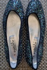 Schicke Schuhe Gr. 40 Echtleder blau  Glitzer Made in Italy