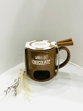 1 Stk.Schoko Fondue Tasse mit Zwei Gabeln / Teelicht/ Braun / World Of Chocolate