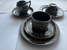 Vintage G&S Ltd Victoria Black Enamelled Tea Set 7 Teile Gibson Brothers ca 1950