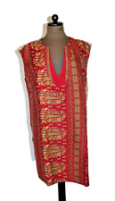 Tunika Kleid Seide rot-beige Gr. 42 Ärmellos Knielang 86 cm Handarbeit Indien