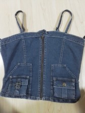 Comma Corsage Jeanstop Croptop Bluse blau 38 Damen