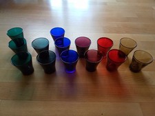 Bunte Trinkgläser, ca. 100ml, rot, blau, grün,  blaugrün, violett, gelblich