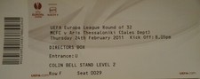 mint VIP Ticket UEFA EL 2010/11 Manchester City vs. Aris Thessaloniki