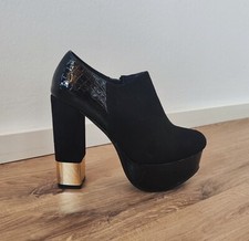 Sexy Ankle Boots Plateau Stiefeletten Stiefel knöchelhoch Blockabsatz schwarz 36