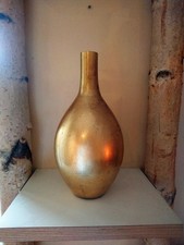 Blumenvase rustikal, Glas goldfarben lackiert, H26cm, D12cm, Öffnung 2cm, GEBR.