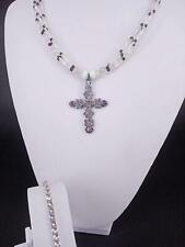 1 Halskette-Kreuz-Anhänger-schwarz-Strass-Perlen-Modeschmuck - NEU/UNGETRAGEN