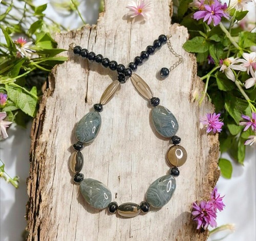 Perlen kette schwarz antrazit - kette,