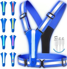 LED Warnweste USB-C Aufladbar Reflektorweste Fahrrad Joggen Motorrad -Blau