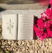 Buch mit 3D Kreuz Gedenkstein Grabbuch Grabschmuck Grabdeko ca.800g natur