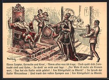 Künstler-AK Rhens a. Rh., Königstuhl, Kaiser Wenzeslaus, mittelalterliche Szene 