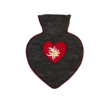 Wärmflasche Herz, 1,0 l Fassungsvermögen, Filzbezug "Edelweiß", handgefilzt, rot