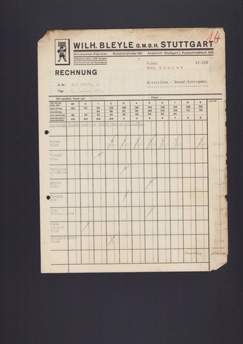 Stuttgart rechnung 1937 - rechnung,