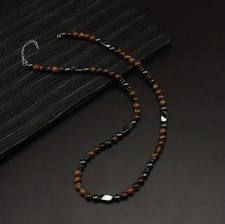 ✅ STYLISCHE TIGERAUGE UND HÄMATIT EDELSTEIN HERREN HALSKETTE PERLENKETTE 55CM ✅