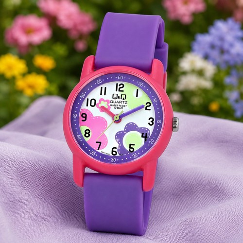 Kinderuhr blume lila pink - q&q,