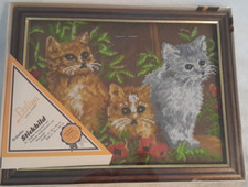 Balina Stick Hobby Stickbild Gobelin Katzen komplett 30x40cm mit Holzrahmen??