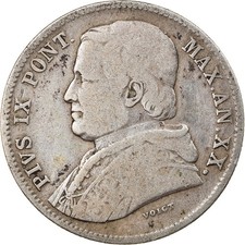 Münze, Italien Staaten, PAPAL STATES, Pius IX, 20 Baiocchi, 1865, Roma, S+