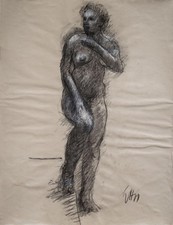 Wulfried Hengstenberg Frauenakt stehend zeitgenössisch Unikat Zeichnung 2011