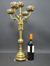 Großer Neo-Gotik Kerzenleuchter, Messing, H.64 cm,5 armig,Nodus,Krallenfüße,4 Kg