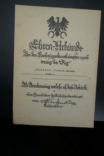 Ehrenurkunde 1926