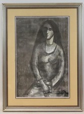 Italienisches Mädchen Portrait Aquarell unleserlich signiert um 1970/80 (BG2748)