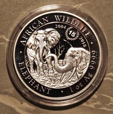 African Wildlife Elefant 1oz Silber Sonderprägung 15 Jahre 2004 - 2018