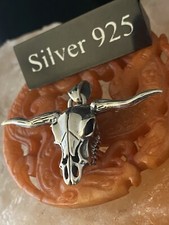Silber Bison Totenkopf Kopf Anhänger und Silberkette