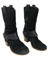 Clarks Schuhe Damen (UK) 4 Schwarz Wildleder Absatz Bikerstil Wadenhohe Stiefel