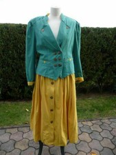 Lodenfrey Damen Kostüm 2 Röcke + 1 Jacke Kombi Trachtenmode Gr. 38+40 grün gelb