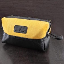 Kulturbeutel aus Leder, Kosmetiktasche Schminktasche Reise Kosmetik gelb schwarz